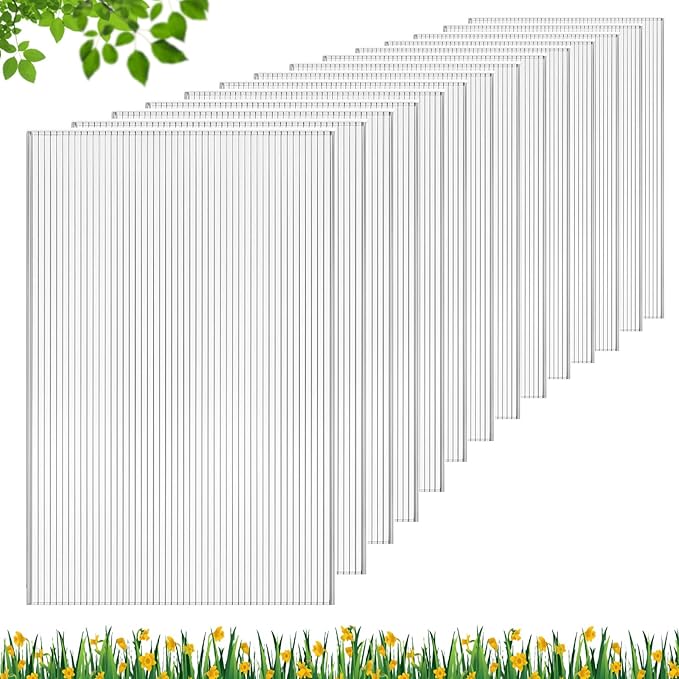 DGSL 14 Pcs Polycarbonate Greenhouse Panels 4' x 2' x 0.32'' Twin-Wall Panels Polycarbonate Sheet for All Weather Outdoor Garden and Greenhouse Covering