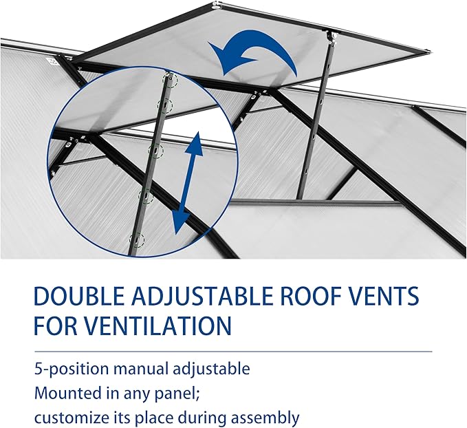 KEIKI 6x12 FT Polycarbonate Greenhouse with Aluminum FrameRaised Base and Roof VentWalk-in Greenhouses for Patio Garden