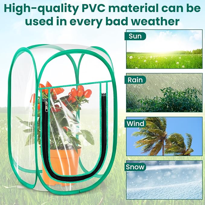 Nuanchu Pop up Mini Greenhouse Cover PVC Clear Small Greenhouse with Nails 12 x 12 x 20 Inch Portable Plant Flowers Sunshine Tent Room for Indoor Outdoor Gardening(4 Pack)