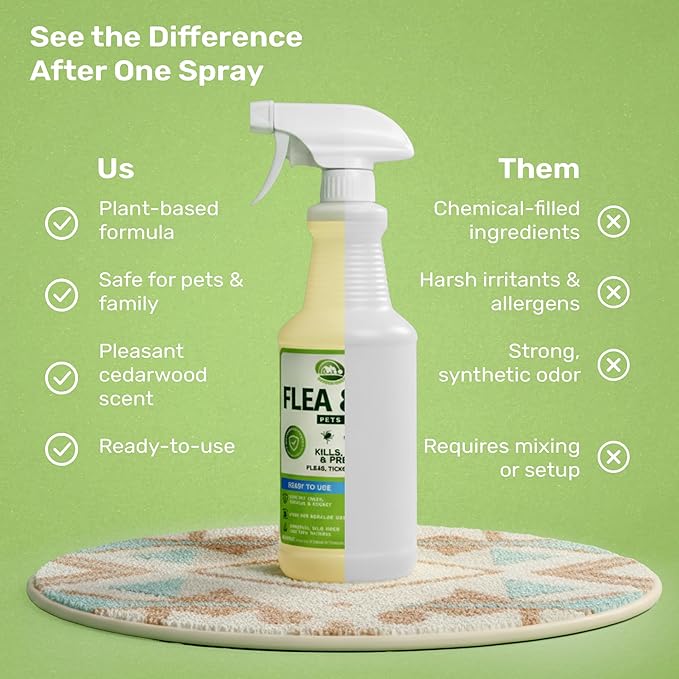 Mosquito Magician Indoor and Outdoor Flea &amp Tick Spray - Use for Carpet Furniture Bedding Couches &amp Pets – Plant-Sourced with Essential Oil – Cedarwood 16 OZ