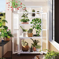 Mini 4-Tier Greenhouse with Locking Wheels 62 Inch Height Portable Wooden Green House Cold Frame with Adjustable Shelves and Vent Small Garden House for Outdoor Indoor White