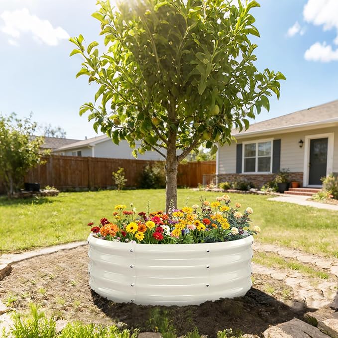 3FT Diameter Galvanized Garden Raised Bed/Plant Box/Fire Pit Ring - 0.8mm Thick12 Inch TallPerfect for Planting a Variety of FlowersHerbsVegetables (Cream White 36 Dia X 12 inches)