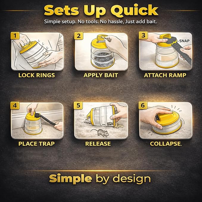RinneTraps Flip N Slide All-in-One Mouse Trap | Bucket Included | Self-Resetting Humane Live Catch | Made in USA | Indoor &amp Outdoor