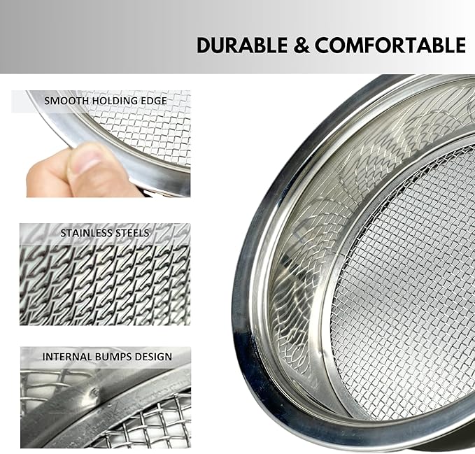 Soil Sifter for Gardening Stainless Steel Sifting Pan Dirt Sifter 9.5in Rock Sifter with 5 Sieve Mesh Filter Sizes