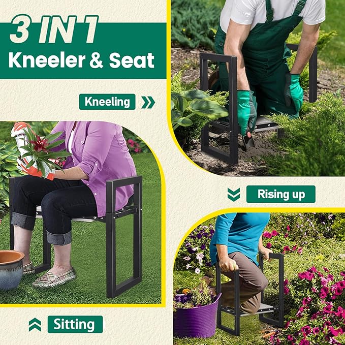 Garden Kneeler and Seat - Heavy Duty Folding Garden Stool with Handles Stable Kneeling Device Bench Chair Gardening Tools Gifts for Women Men Seniors Gardeners Outdoor Weeding Planting