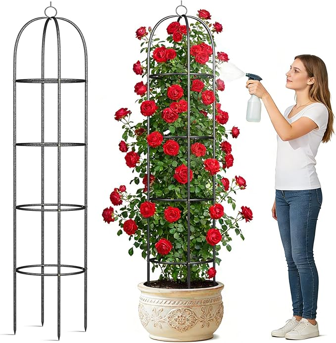 Metal Trellis for Climbing Plants Outdoor 2026 Upgrade 100% Metal with Powder Coating Rose Flowers Grape Pea Cucumber Tomato Cage - 6.3 FT Freestanding Plant Support