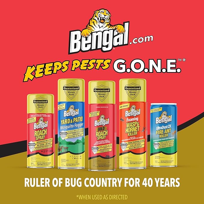 Bengal Gold Roach Spray - Odorless Stain-Free Bug Spray for Home - Prevents Reinfestation for Up to 6 Months - 11 oz 4 Pack