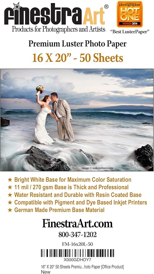 16 X 20 Premium Luster Inkjet Photo Paper - 50 Sheets