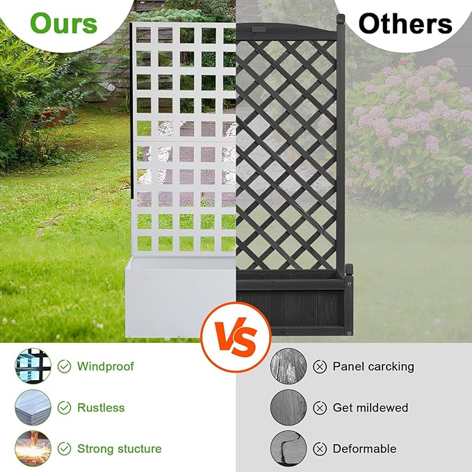 Metal Planter Box with Trellis Raised Garden Bed with Trellis 71x47x12 Planter Box with Privacy Screen and Drainage Holes for Climbing Plants Flower Privacy Planters for Patio White