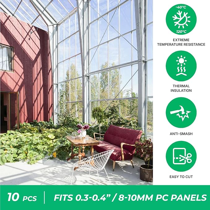 Polycarbonate Greenhouse Panels Connectors - 0.4 Thick Fit 10mm or 8mm Twin-Wall Polycarbonate Panels Join 2 Pieces of Panels Together 4-Foot Length 10 Pieces (H Connectors 10mm-4ft)