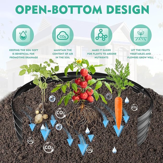 4FT Diameter Galvanized Garden Raised Bed/Plant Box/Fire Pit Ring - 0.8mm Thick12 Inch TallPerfect for Planting a Variety of FlowersHerbsVegetables (Black 48 Dia X 11.5 inches)