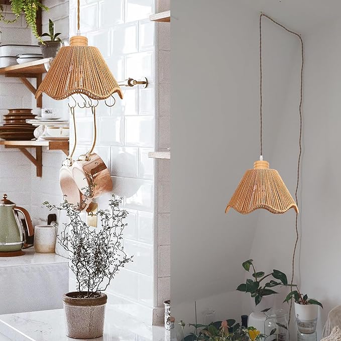 Full Spectrum Lamp with Integrated Circulating Fan Timer Swag Hanging Boho Plant Growing Light by Remote Control Plug-in Hemp Rope Cord Dimmable for Indoor Planting Portable 30W