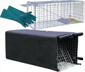 Live Animal Trap Cage with Cover &amp Gloves Cat Trap for Stray Cats 32 Inch Heavy Duty Folding Skunk Traps with Real Door for Raccoons Opossums Skunks Feral Cats Squirrels-(32 x 10 x 12 inches)