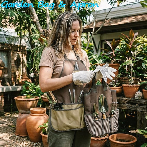 14 PCS Garden Tool Set with Soil Moisture Meter Stainless Stell Heavy Duty Gardening Hand Tools with Wood Handle Tote Bag Repotting Mat Gardening Tool Set Ideal Gift for Women and Men