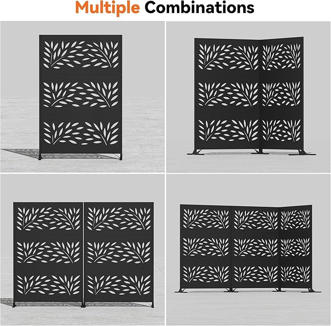 Modern Shade 4x6 FT Metal Privacy Screen with Artistic Modular Designs Decorative Patio Privacy Fence &amp Garden Divider Freestanding Outdoor Metal Fence Panel Weather-Resistant (Willow Drift)