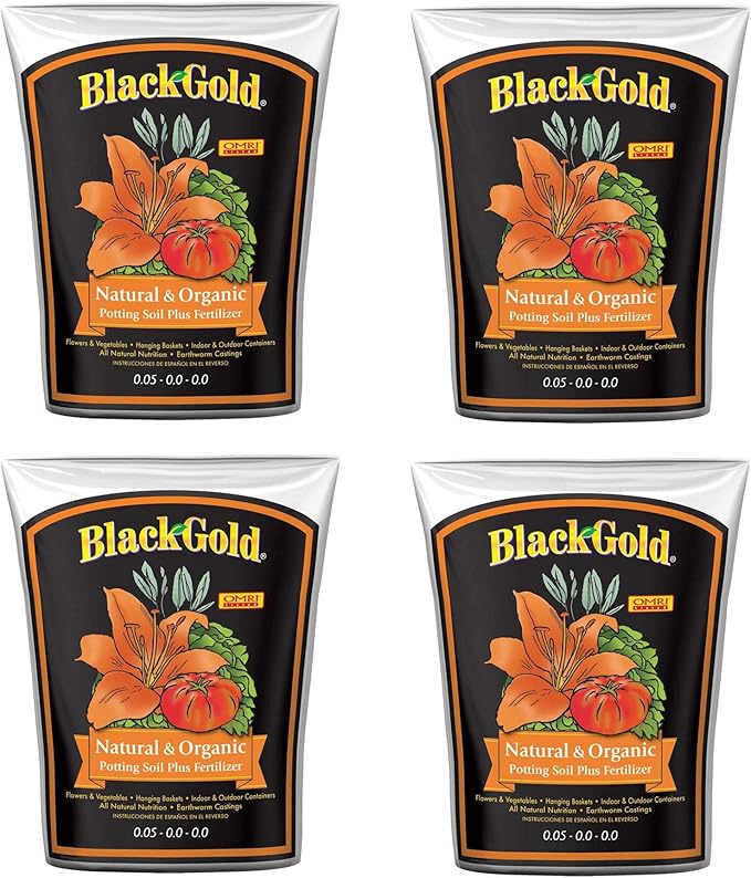 SunGro Black Gold 2 Cu Ft Natural &amp Organic Potting Soil + Fertilizer (4 Pack)