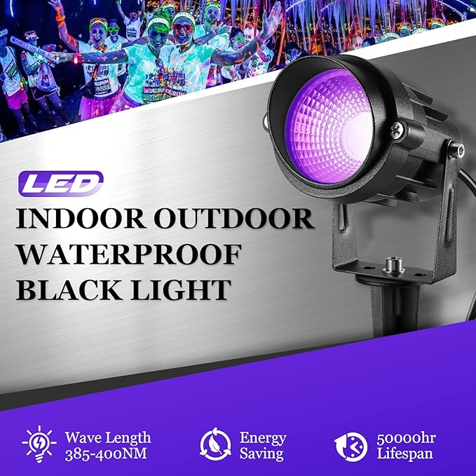 Junview Outdoor Black Light Halloween Light Outdoor LED Blacklight Waterproof Spotlight120V Purple Spotlight Outdoor Halloween Black Lights Spot Lights Outdoor for Glow Party Fluorescent (6Pack)