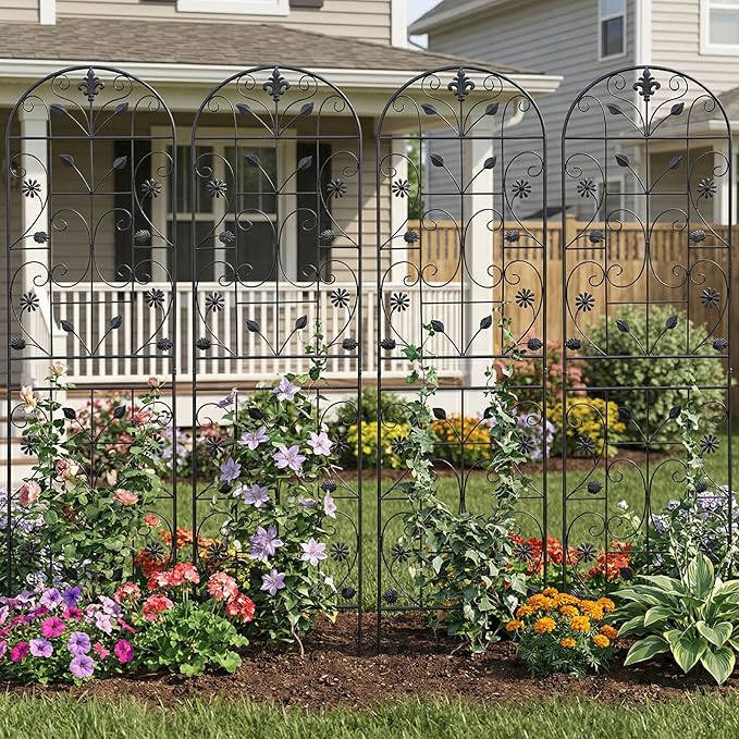 Trellis for Climbing Plants Outdoor （4 Pack 70.8x19.6-inch） Generic Metal Garden Trellis Rustproof Easy Assembly（Black）