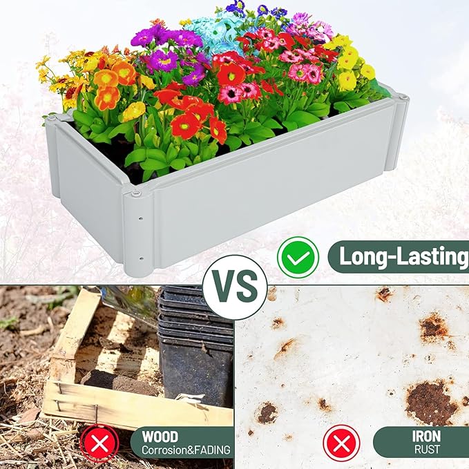 Raised Garden Bed Outdoor Planter Box Large Rectangular Planter for Outdoor Patio/Porch Durable All-Weather Use with Water Storage Long-Lasting