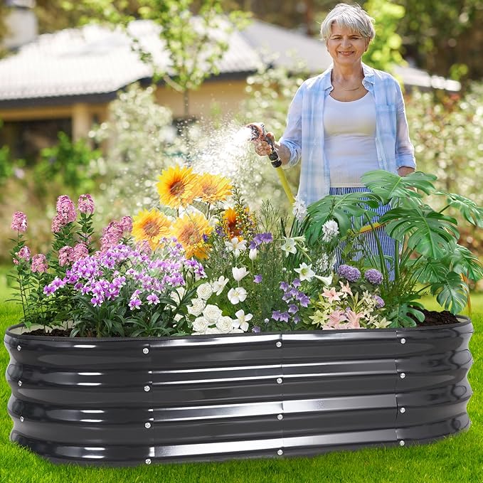 Galvanized Raised Garden Bed Outdoor - 4x2x1FT (2 Pack) Metal Garden Planter Box with Safety Edging and Gloves Raised Bed for Gardening Vegetables Fruits and Flowers - Grey