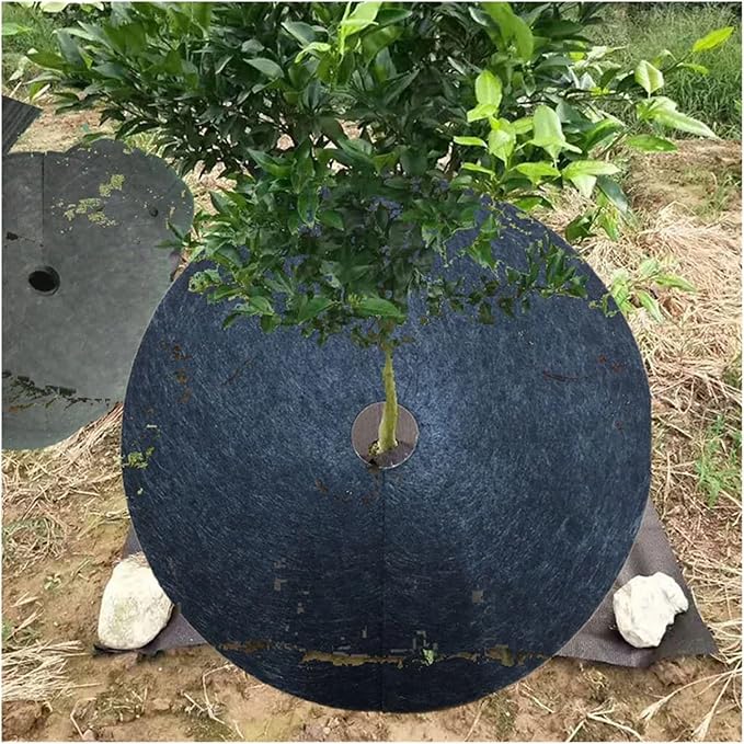 10pcs Black Round Ground Cover Control Fabric Mulch Non Woven Barrier Mat Outdoor Garden(52x6cm)