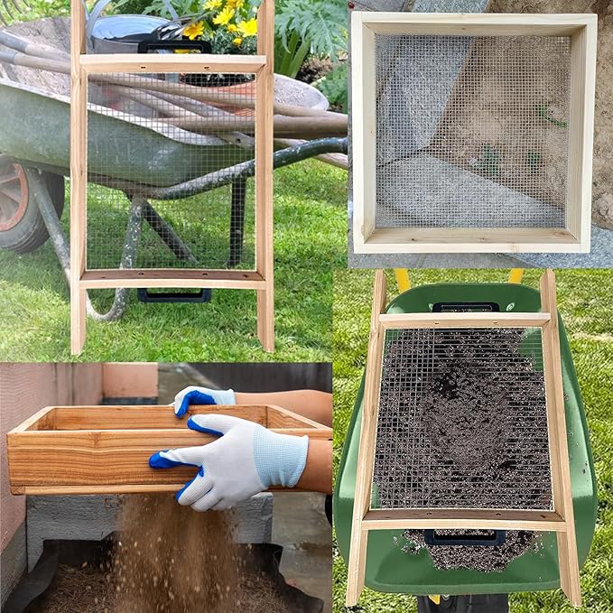 Sifter for Garden 2Pcs Hand Held Multi-Purpose Stainless Compost Soil Screen Dirt Cedar Stainless Garden Sifter Sieve for Compost Sand Rocks Dirt and Potting Soil（2/5+1/4）