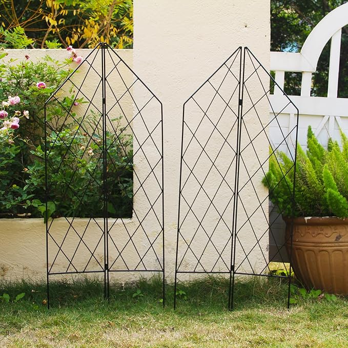 2 Pack Metal Garden Trellis for Climbing Plants Foldable 45.3 H x 9.8 W Black Iron Wire Lattices Grid Panel for Climbing Plants Vines Flower Support Decorative Outdoor