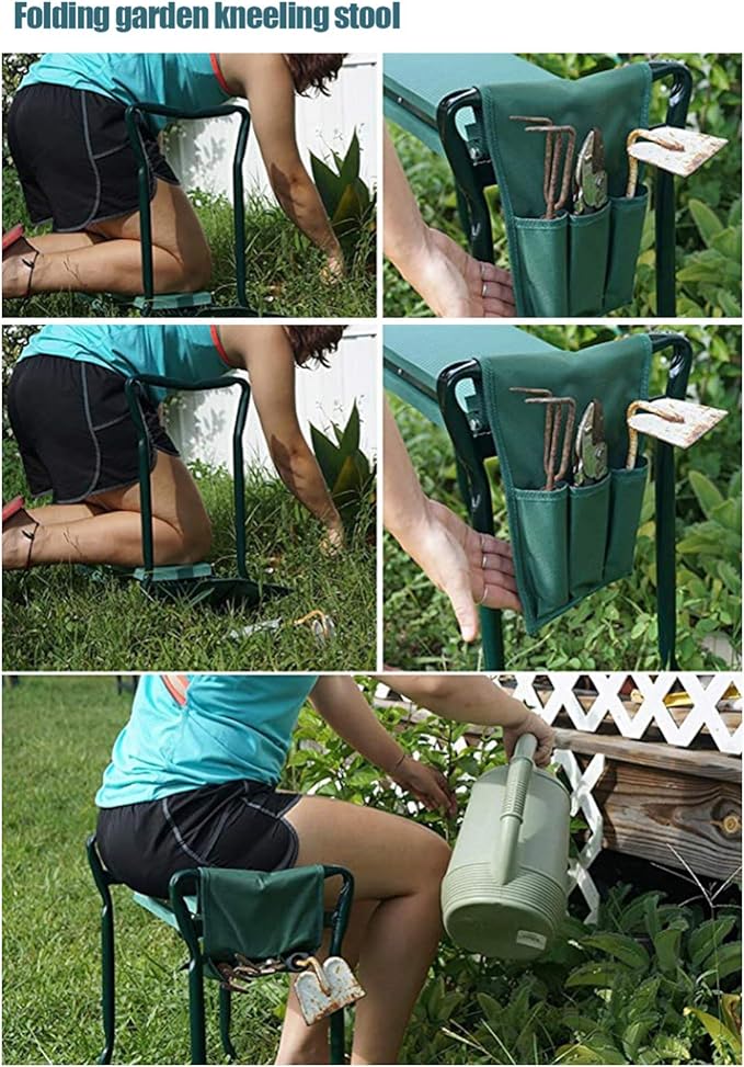 Garden Kneeler and Seat Folding Stainless Steel Garden Stool Tool Bag Eva Kneeling Pad Gardening Gifts Supply Garden Supplies