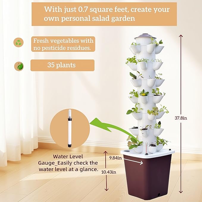 Hydroponics Tower Growing System Kit Vertical Garden Indoor Outdoor Up to 35 plantsLettuce Grow Tower &amp Timer Smart Indoor Growing System for Kitchen Balcony Apartment Herbs &amp Vegetables