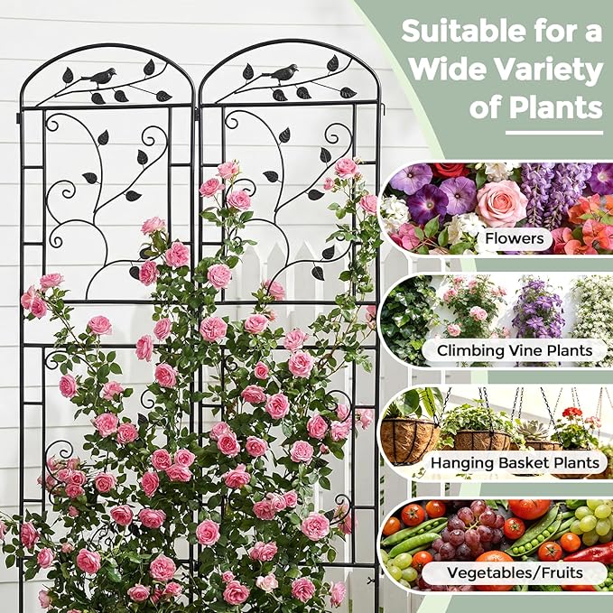 Garden Trellis for Climbing Plants 4 Pack 71x20 in Metal Lattice Panel with Black Coating Tall Climbing Support for Rose Vines Clematis Flowers Vegetables Fruits - Plant Trellis Outdoor