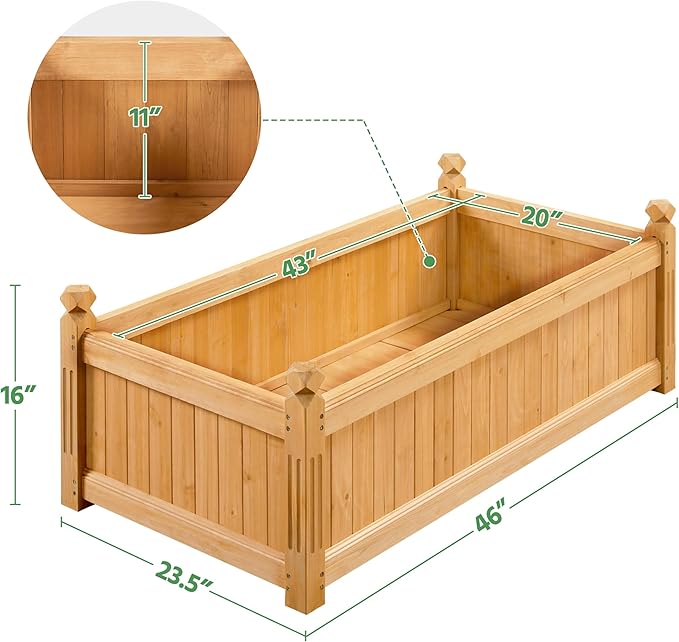 Yaheetech 46″ L × 23.5″ W × 16″ H Wooden Raised Garden Bed Horticulture Wood Rectangular Garden Planter Outdoor Raised Planter Box for Yard/Greenhouse/Vegetable/Flower/Herbs Light Brown