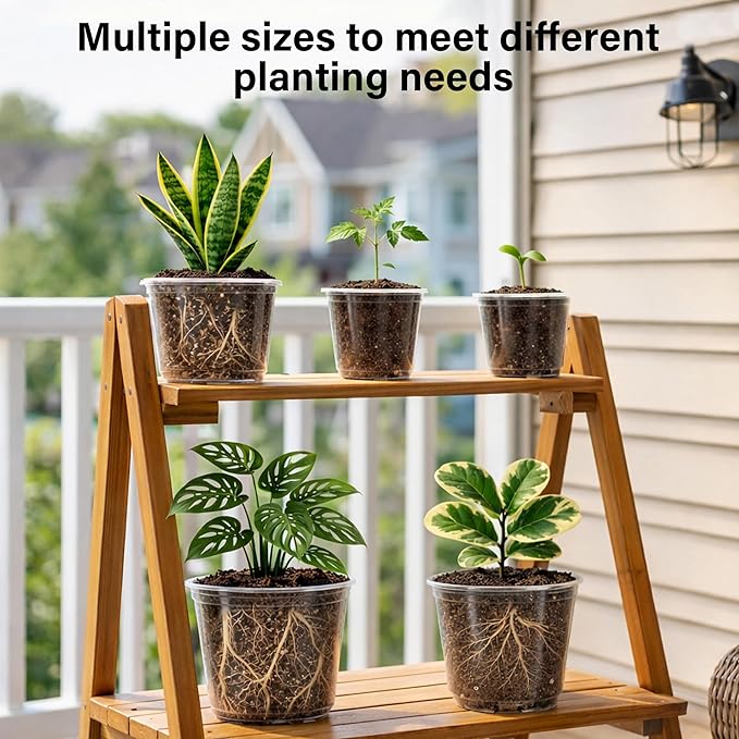 20 Pack 8/6/5/4/3.5 Inch Reinforced Large Clear Nursery Pots with Drainage Hole Transparent Variety Pack Plastic Plant Pot for Vegetable Propagation Root Cutting Seed Starting