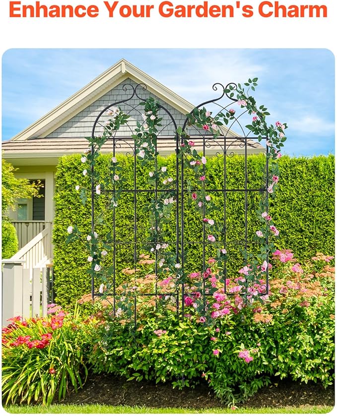 VEVOR 71 x 20 in 2 Packs Rustproof Metal Garden Flower Trellis Outdoor Climbing Rose &amp Cucumber Support Decorative Clematis Trellis for Courtyards &amp Lawns