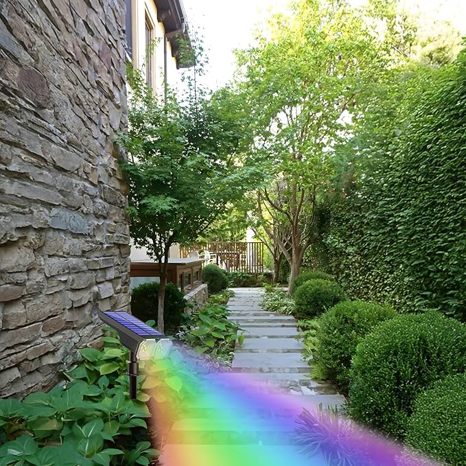 Outdoor Waterproof Solar Spotlights 2 Pcs for Garden Patio Pathway Garage Abs Material Adjustable 90° Head 8 RGB Light Options Solar and USB Charge