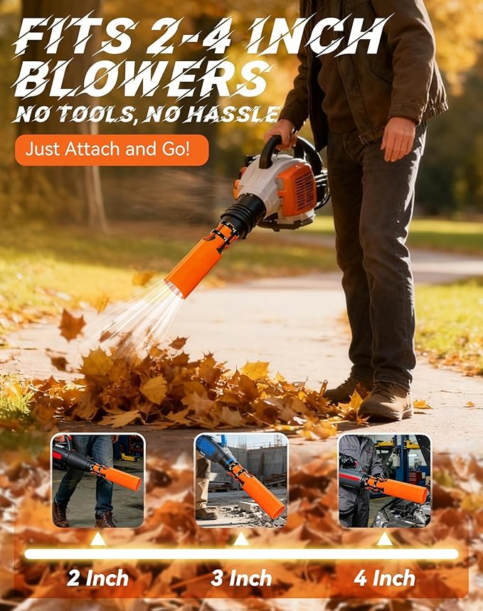 Leaf Blower Air Booster - Universal Nozzle Attachment High-Speed Airflow Accelerator for 2–4 Inch Tubes Plastic Turbo Extension Boosts Wind Power &amp Blowing Distance for Blower (2 Orange)