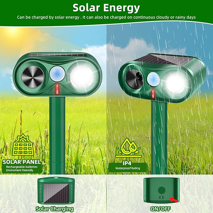 2026 Solar Animal Repellent Ultrasonic Outdoor Cat Repellent Solar Animal Repeller with Motion Sensor&ampLED Flashlight Deer Repellent Devices Repels All Animal Repellent OutdoorProtect Plants