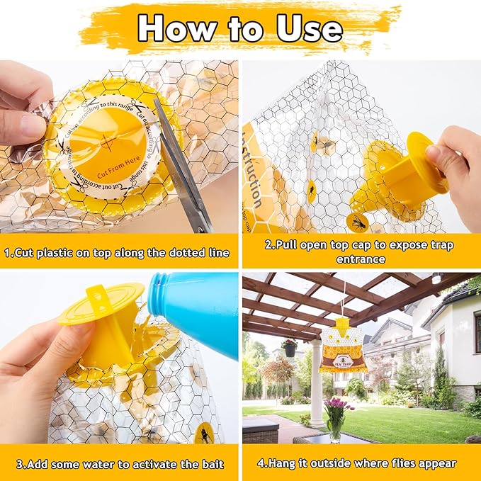 Fly Traps Outdoor Fly Trap Hanging 6 Natural Pre-Baited Fly Bags Outdoor Disposable Fly Hunter Catchers Control Killer Repellent Outdoors Stable Horse Farm Barn Ranch Fly Trap for Mosquito Bug