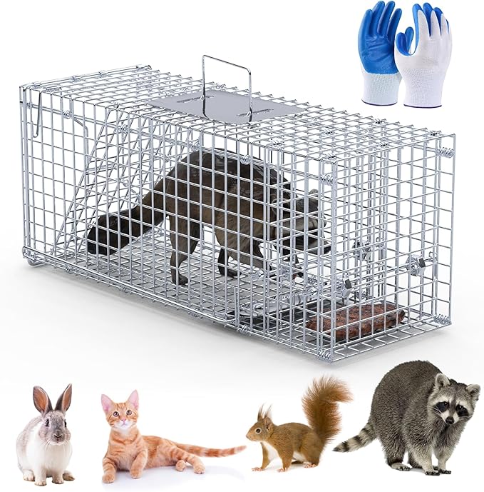 25'' Live Animal Trap Heavy Duty Humane Live Cage for Stray Cats Raccoons Squirrel Skunk Mole Groundhog Armadillo Rabbit Raccoon Trap Catch and Release