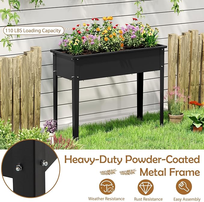 Giantex Metal Raised Garden Bed with Legs Elevated Planter Box with Drainage Holes for Vegetable Fruit Flower Herb Outdoor Standing Gardening Box for Balcony Backyard Patio Porch (40”x16”x32”)