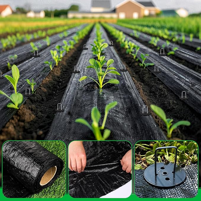 4 x 50Ft Garden Weed Barrier Landscape Fabric Garden Fabric Weed Mat Ground Cover Weed Block Gardening Mat with 4 Ground Nail for Outdoor Garden