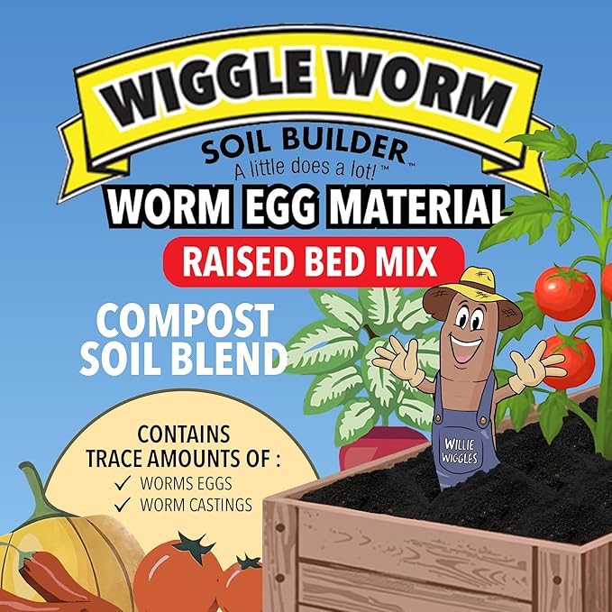 Raised Bed Mix 40lbs - Organic Soil and Fertilizer for Container Gardening - Worm Egg Material Mixed with Odor Free Pure Worm Castings
