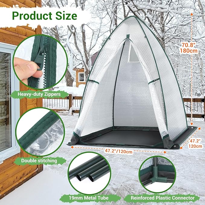 Green House for Outside Heavy Duty Ohuhu Portable Walk-in Winter Greenhouse with Thick PE Bubble Cover - Small Greenhouses Outdoor for Plants Winter Protection