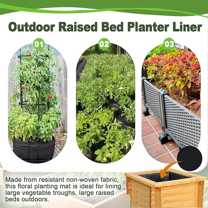 2 Pack Raised Garden Bed Liner Raised Garden Bed Liner Non Woven Fabric Planter Liner for Greenhouse Vegetable Gardening Cuttable Plant Liner with Soil Containment &amp Water Drainage