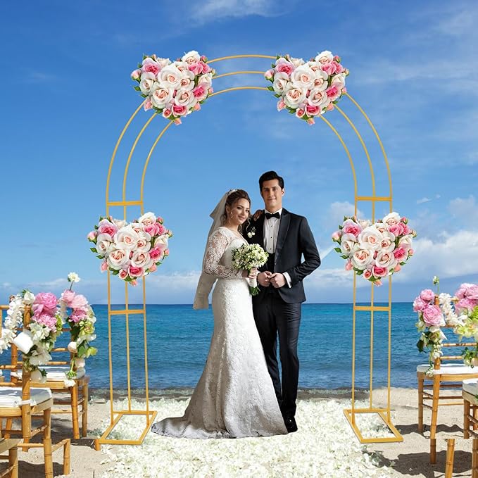 Metal Wedding Garden Arch Trellis: 8.53Ft Heavy Duty Backdrop Balloon Archway Decoration Stand with Sturdy Base Garden Arbor for Climbing Plant Outdoor &amp Indoor Party Ceremony Arches