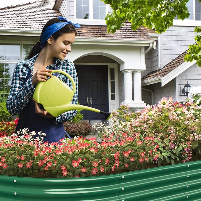 FRIZIONE 12FT(L)×4FT(W)×2FT(H) Galvanized Raised Garden Bed Outdoor Metal Raised Garden Beds for Flower Raised Planter Box Outdoor for Herb Vegetable-Dark Green