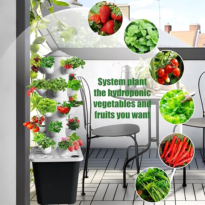 Hydroponics Tower Indoor Growing System Vertical Hydroponics Garden Tower Indoor Smart Garden Kit with Pump and Movable Water Tank (18/25holes)