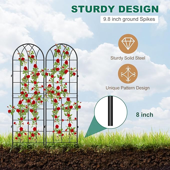 4 Pack Metal Garden Trellis for Climbing Plants Black Metal Garden Trellis for Vines Plant Rose Vegetable SupportLarge Decorative Outdoor Trellis
