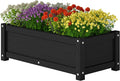 HDPE Planter Box All-Weather Outdoor Garden Bed Easy to Assemble Drainage System Low Maintenance Non-Fading for Flower/Herb/Seed (Black)