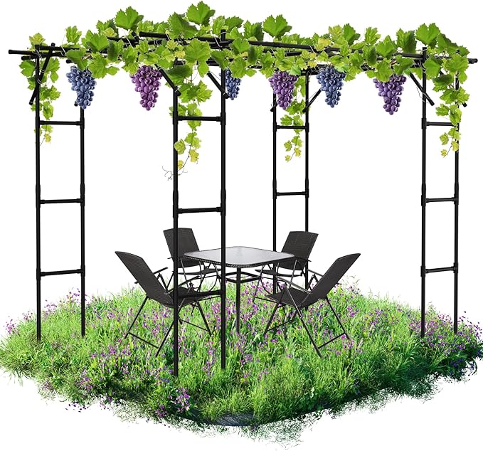 Garden Arch Trellis 87in H x 118in L Large Garden Arch Arbor Trellis for Climbing Plants Outdoor Plant Support for Cucumber Grape VineTall Metal Gardens Archway for Lawn Party Ceremony