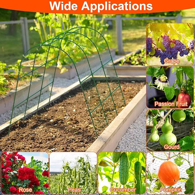 Cucumber Trellis for Raised Bed Arch U-Shaped Garden Trellis for Climbing Plants Adjustable Plant Support with Climbing Net for Cucumbers Tomatoes Peas Beans &amp Vine Flowers (50x47x45 Inch)